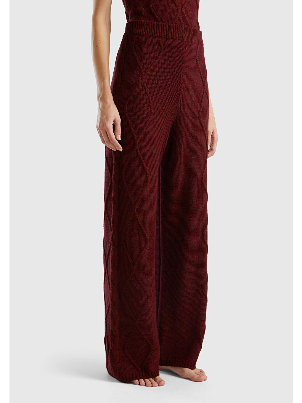 Kadın Bordo Geniş Paça Triko Pantolon