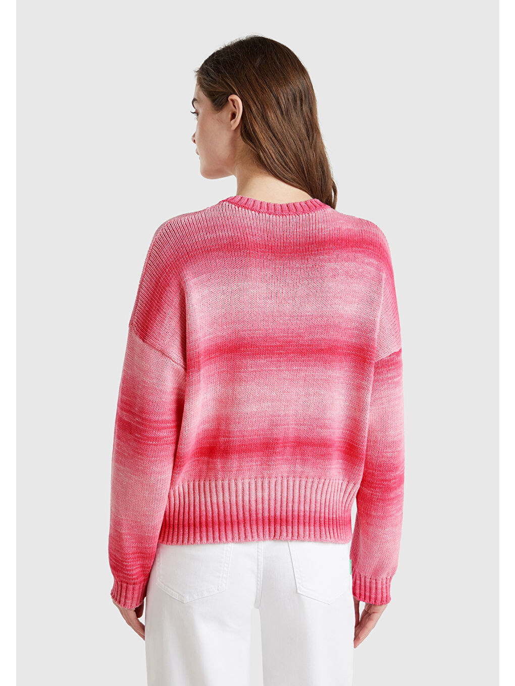 Kadın Pembe Mix %100 Pamuk Gölge Efektli Nervür Detaylı Düşük Omuzlu Kazak-2