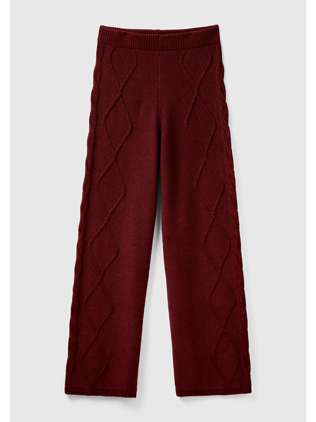 Kadın Bordo Geniş Paça Triko Pantolon-1