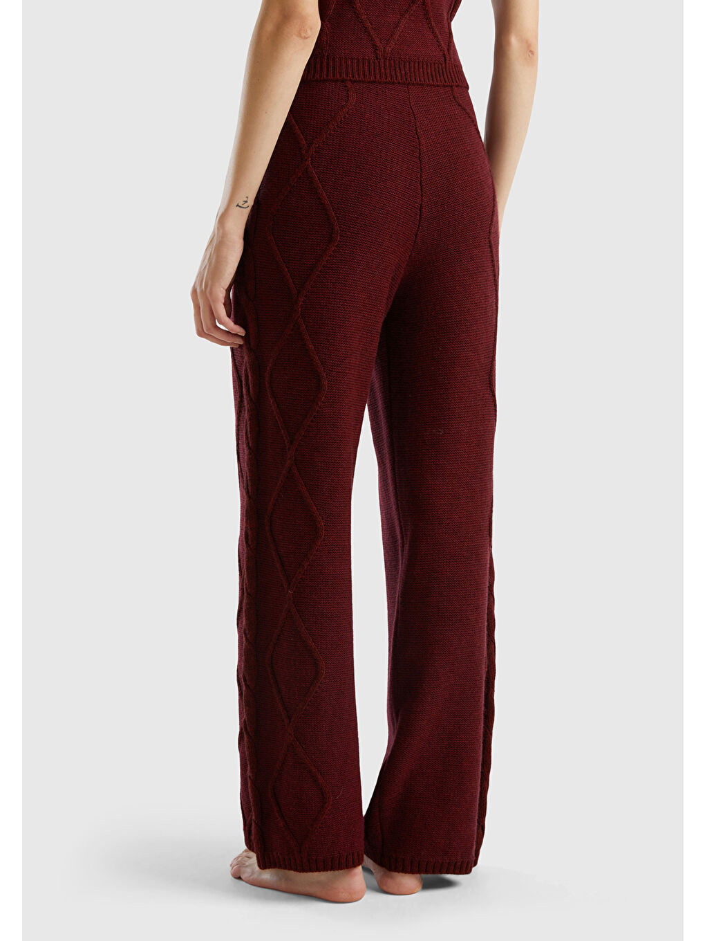 Kadın Bordo Geniş Paça Triko Pantolon-2