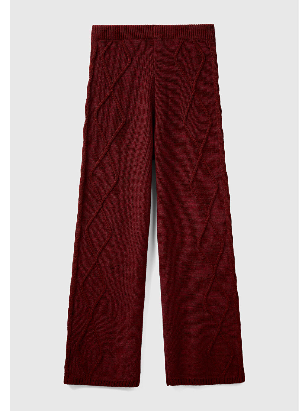 Kadın Bordo Geniş Paça Triko Pantolon-3