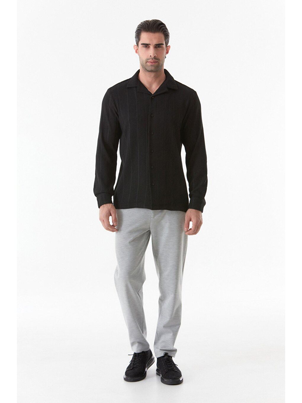 Siyah Fitilli Uzun Kollu Gömlek-4