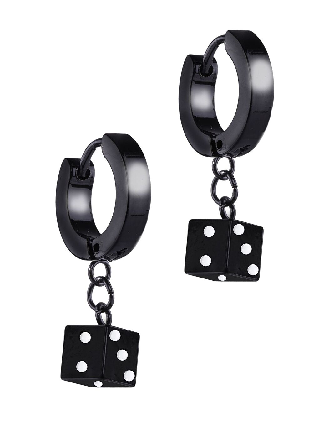 Erkek Siyah Renk Sallantılı Zar Objeli Çelik Küpe