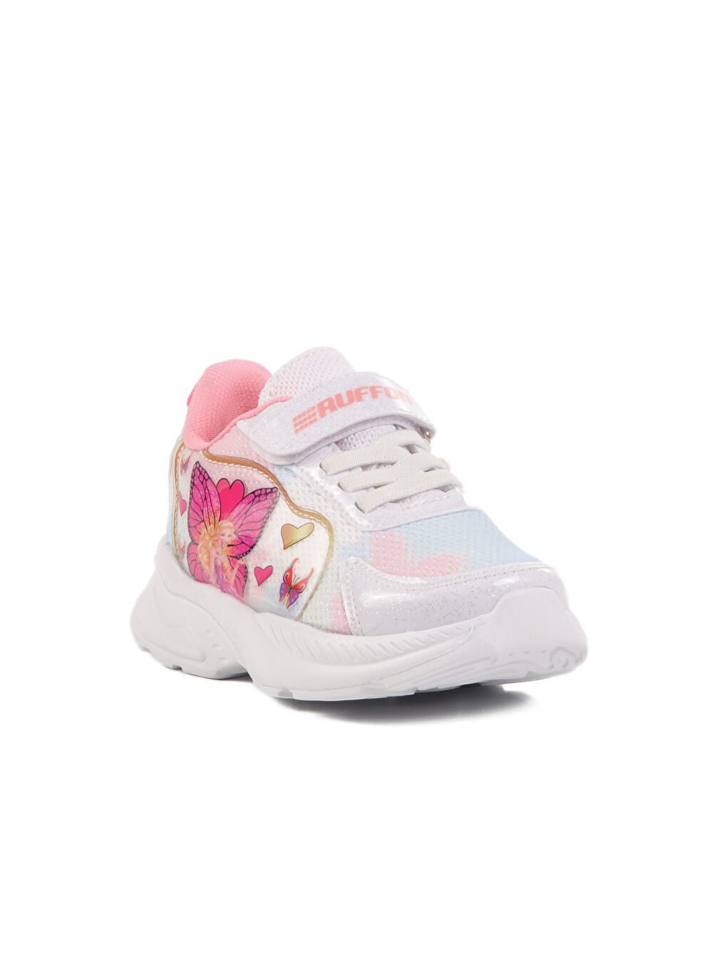 Beyaz Pembe Fileli Cırtlı Kız Çocuk Spor Ayakkabı Ruffon P-2