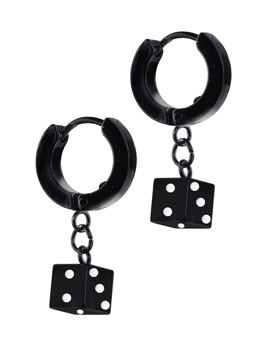 Erkek Siyah Renk Sallantılı Zar Objeli Çelik Küpe-1