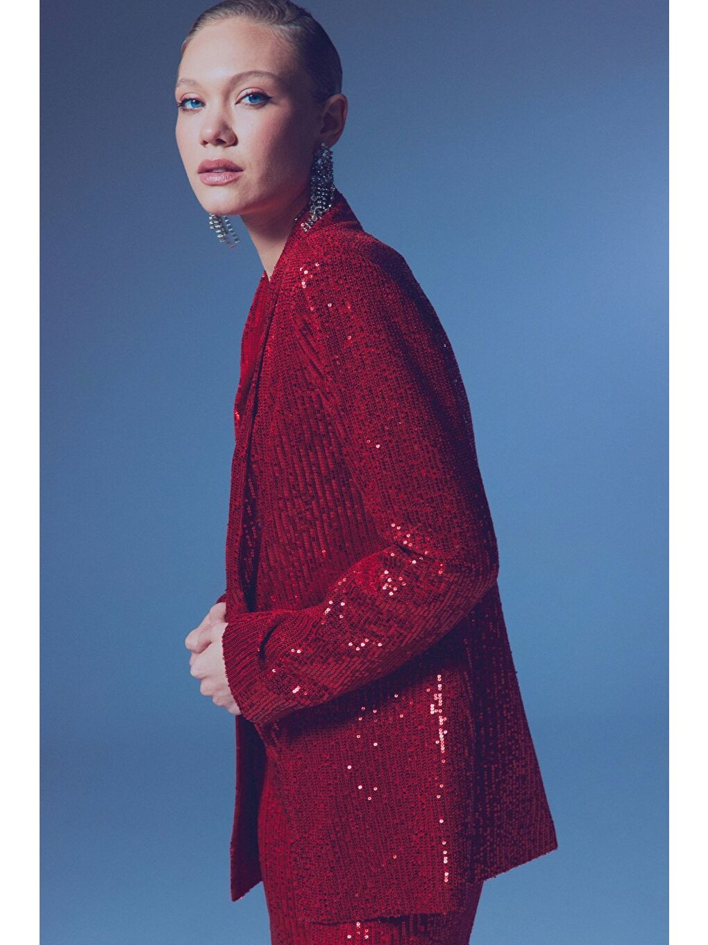 Payetli Salaş Ceket - Kırmızı-2