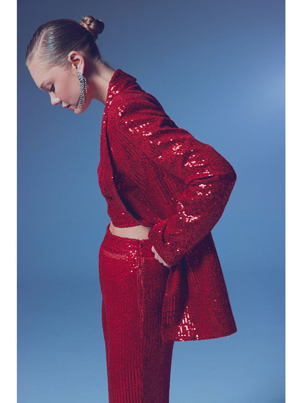 Payetli Salaş Ceket - Kırmızı-3
