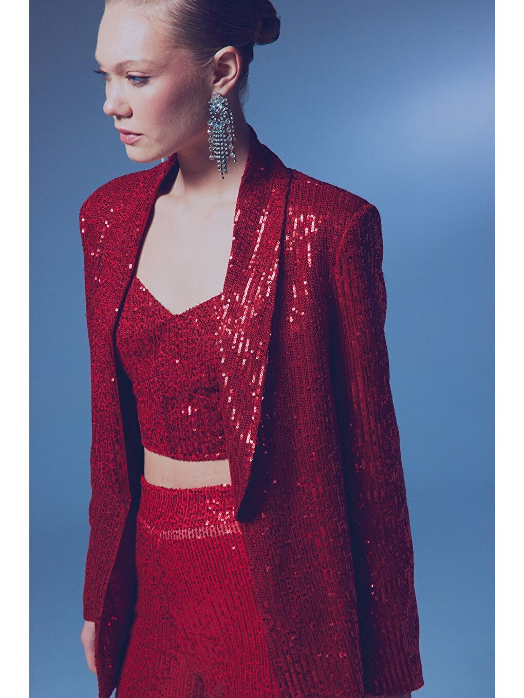 Payetli Salaş Ceket - Kırmızı-4