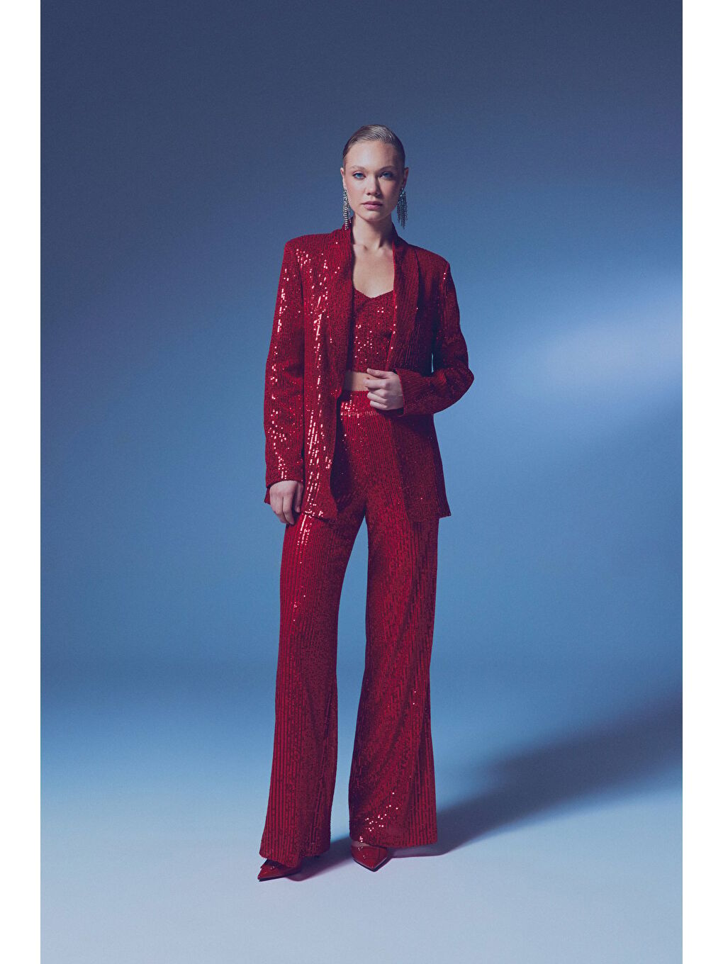 Payetli Salaş Ceket - Kırmızı-6