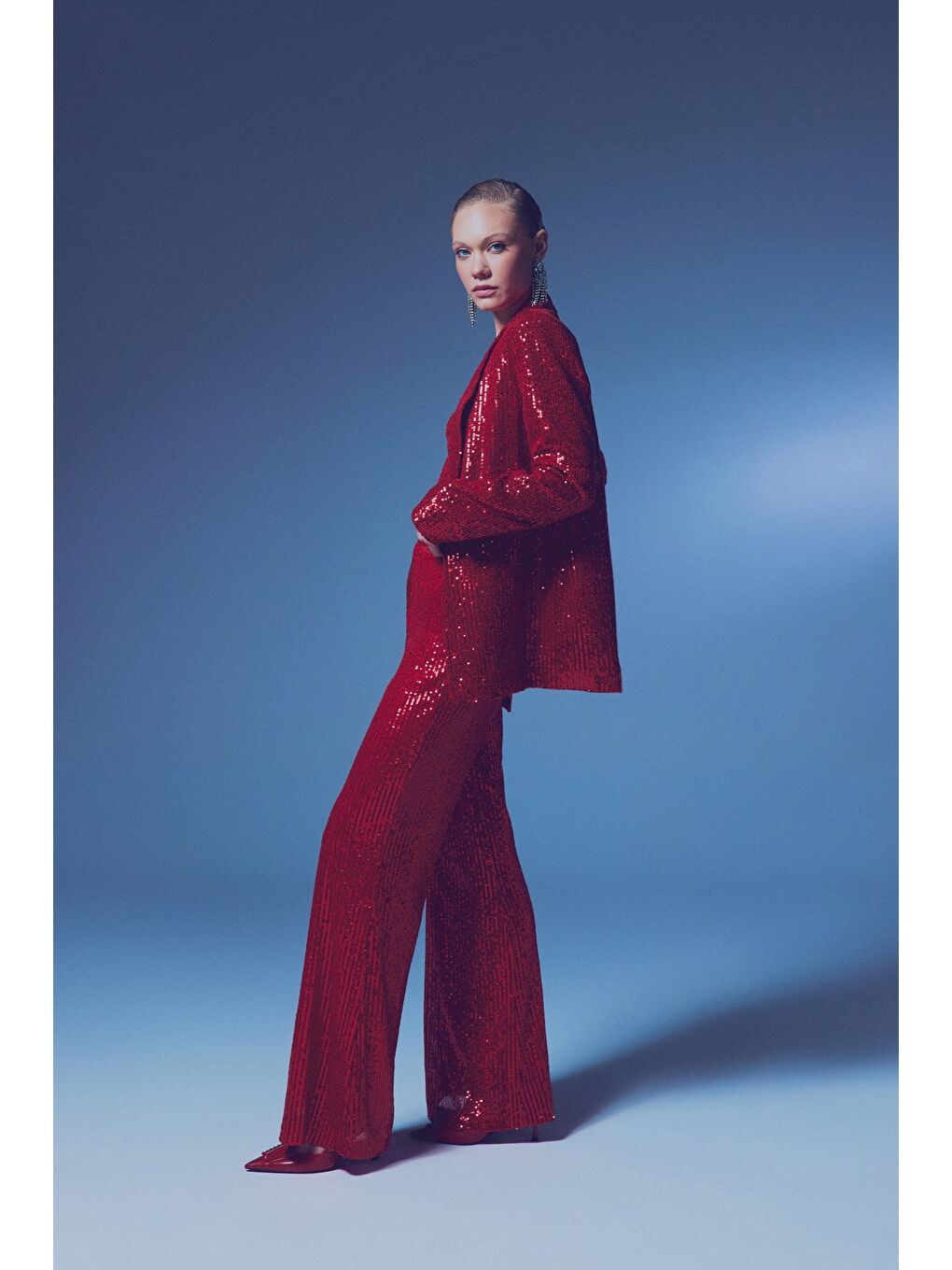 Payetli Salaş Ceket - Kırmızı-7