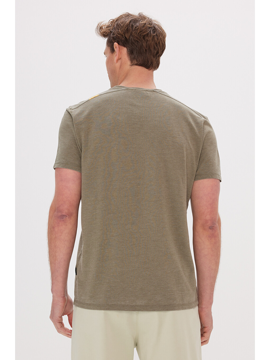Erkek Haki Slim Fit Dar Kesim Bisiklet Yaka Pamuklu Tişört-4