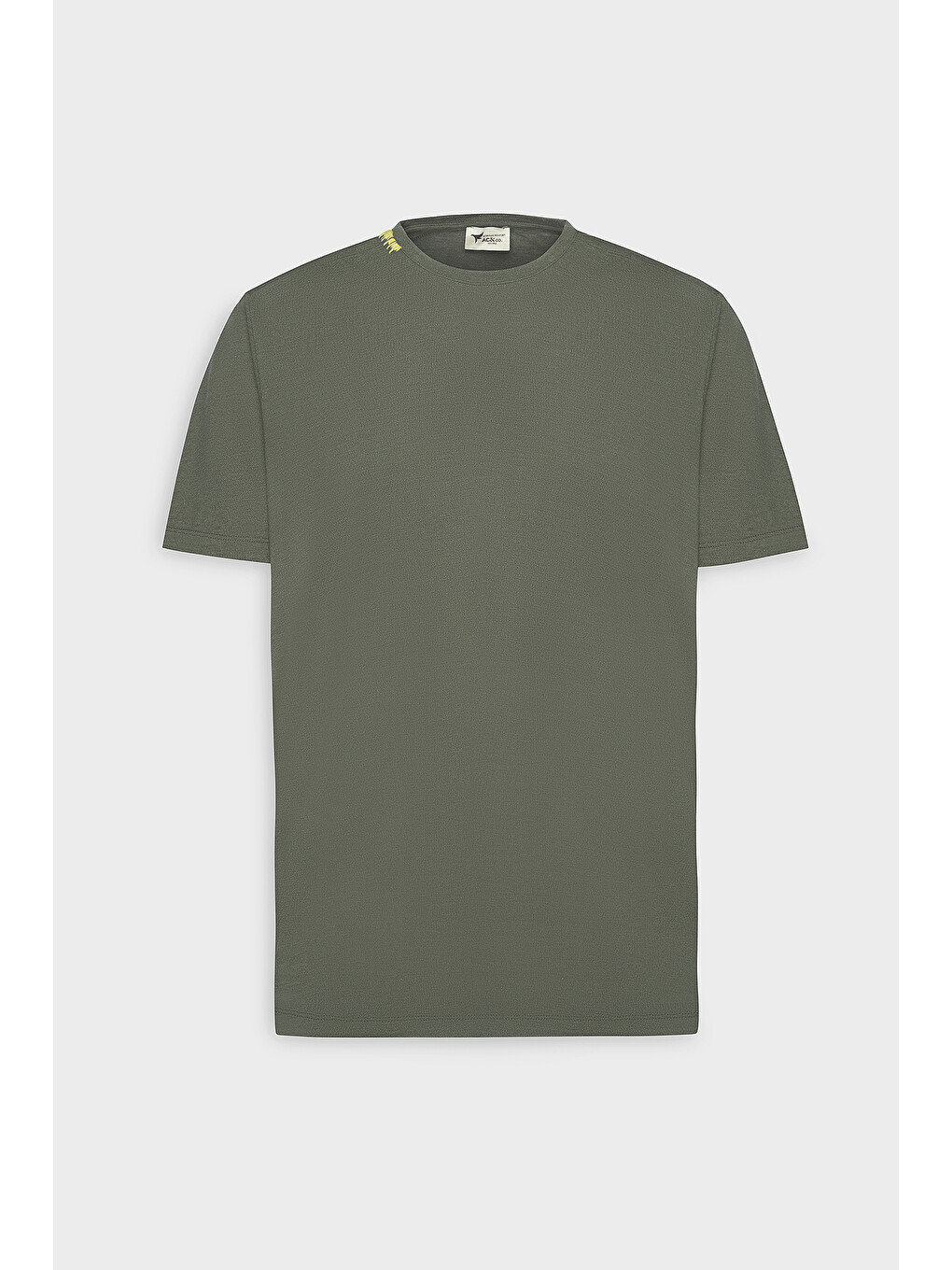 Erkek Haki Slim Fit Dar Kesim Bisiklet Yaka Pamuklu Tişört-5