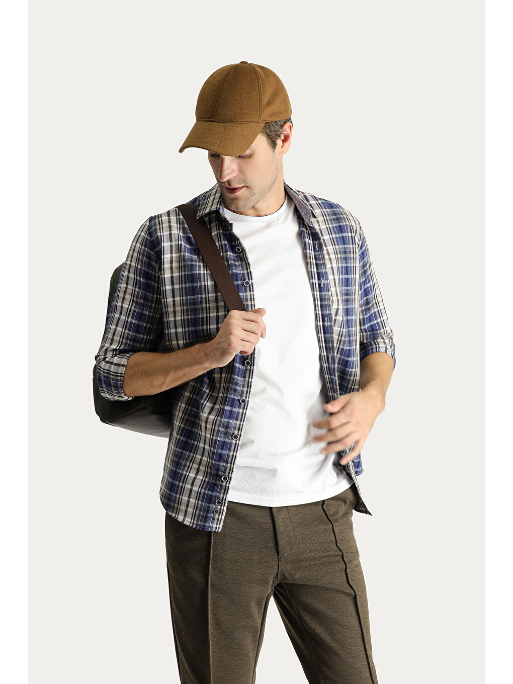 Gri Uzun Kol Slim Fit Dar Kesim Ekose Oduncu Pamuklu Kolay Ütülenebilir Gömlek-1