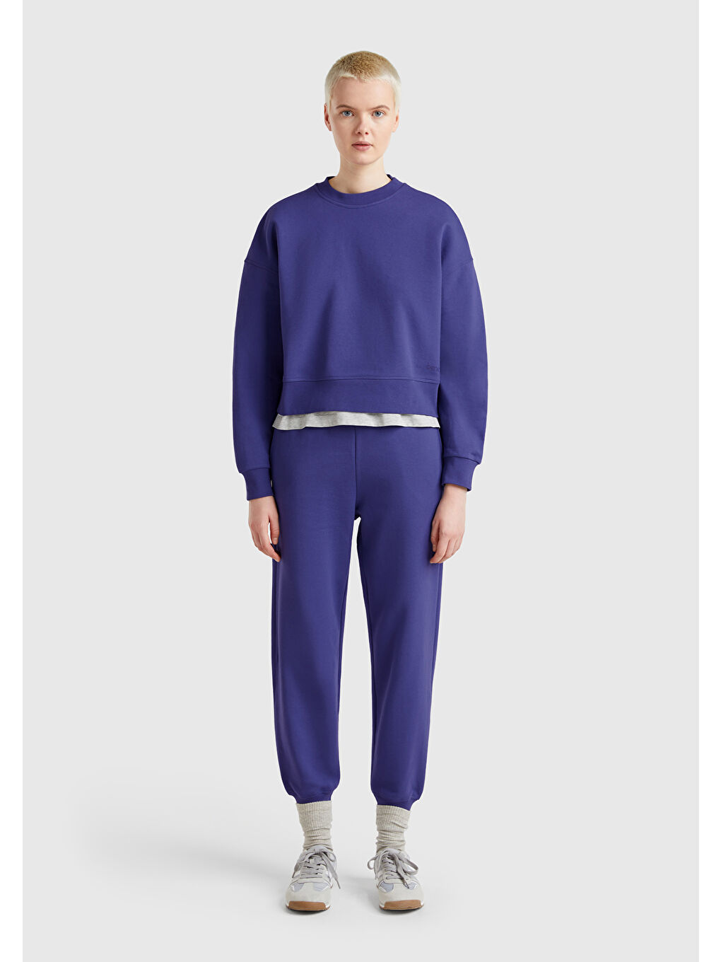 Kadın Lavanta Mavisi %100 Pamuk Manşetli Beli Lastikli Regular Fit Eşofman Altı-4