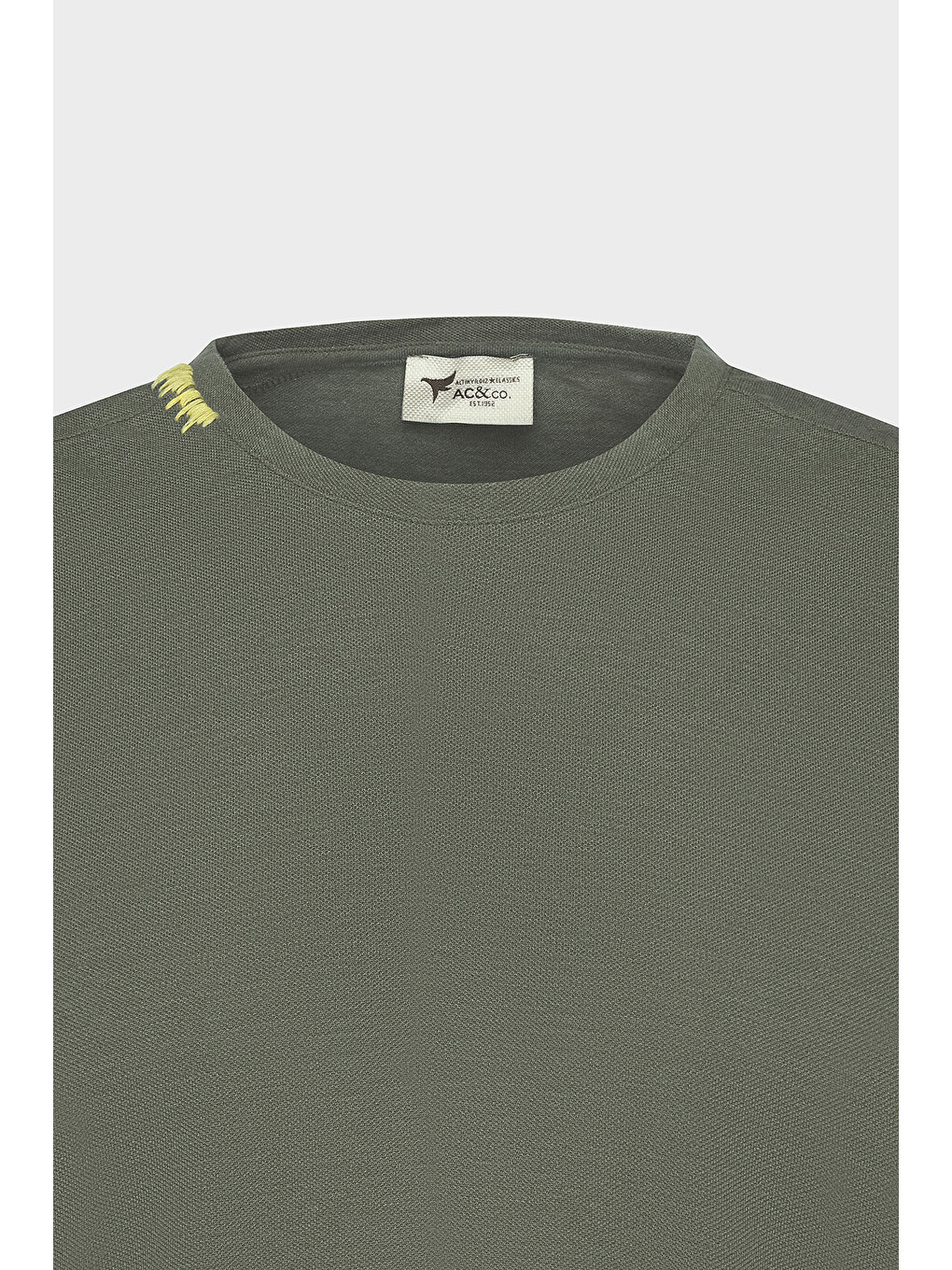 Erkek Haki Slim Fit Dar Kesim Bisiklet Yaka Pamuklu Tişört-6