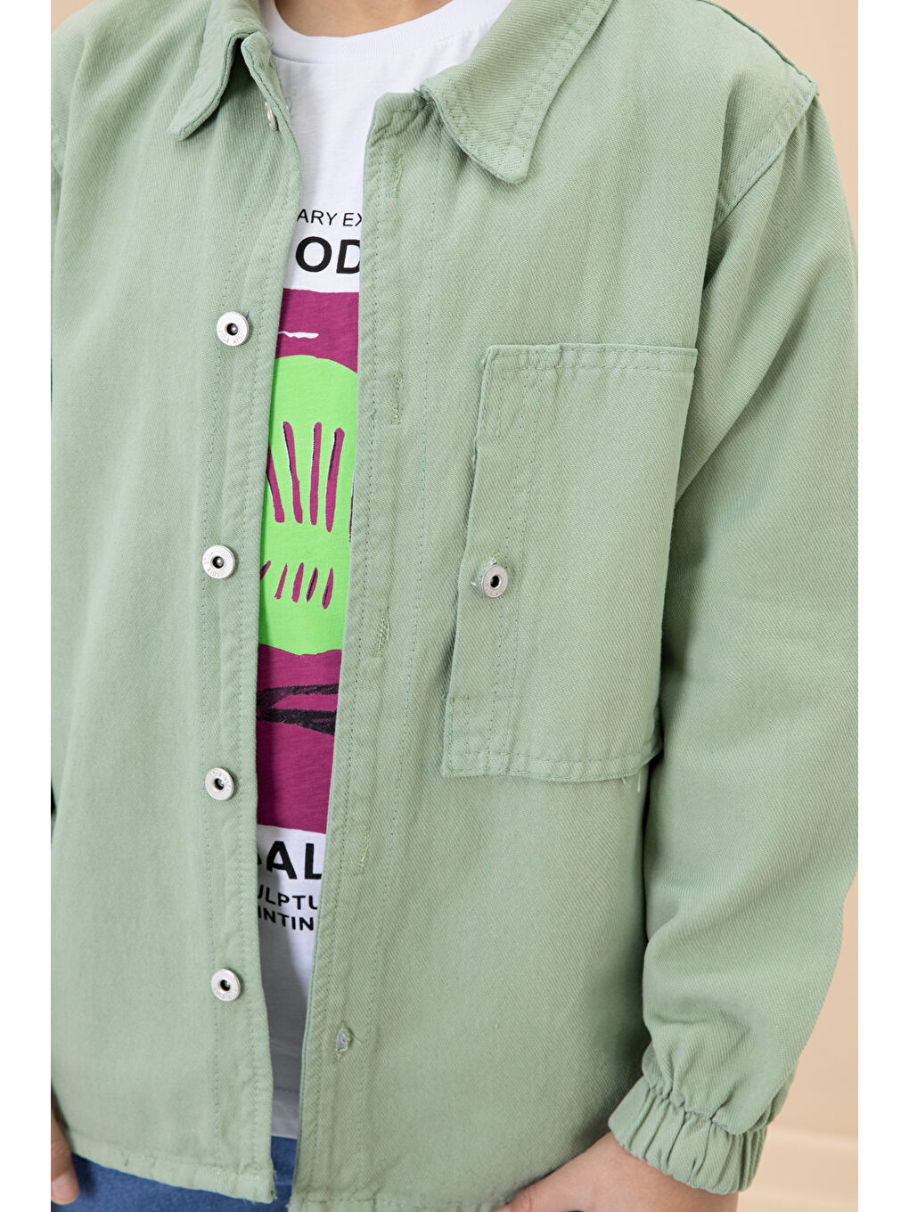 Erkek Çocuk Yeşil Baskılı Tişörtlü Jean Gömlekli 2li Takım 20029-3