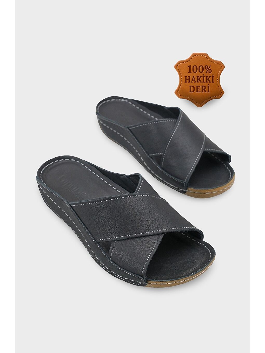 Siyah Sophi Hakiki Deri Soft Konfor Kadın Terlik-1