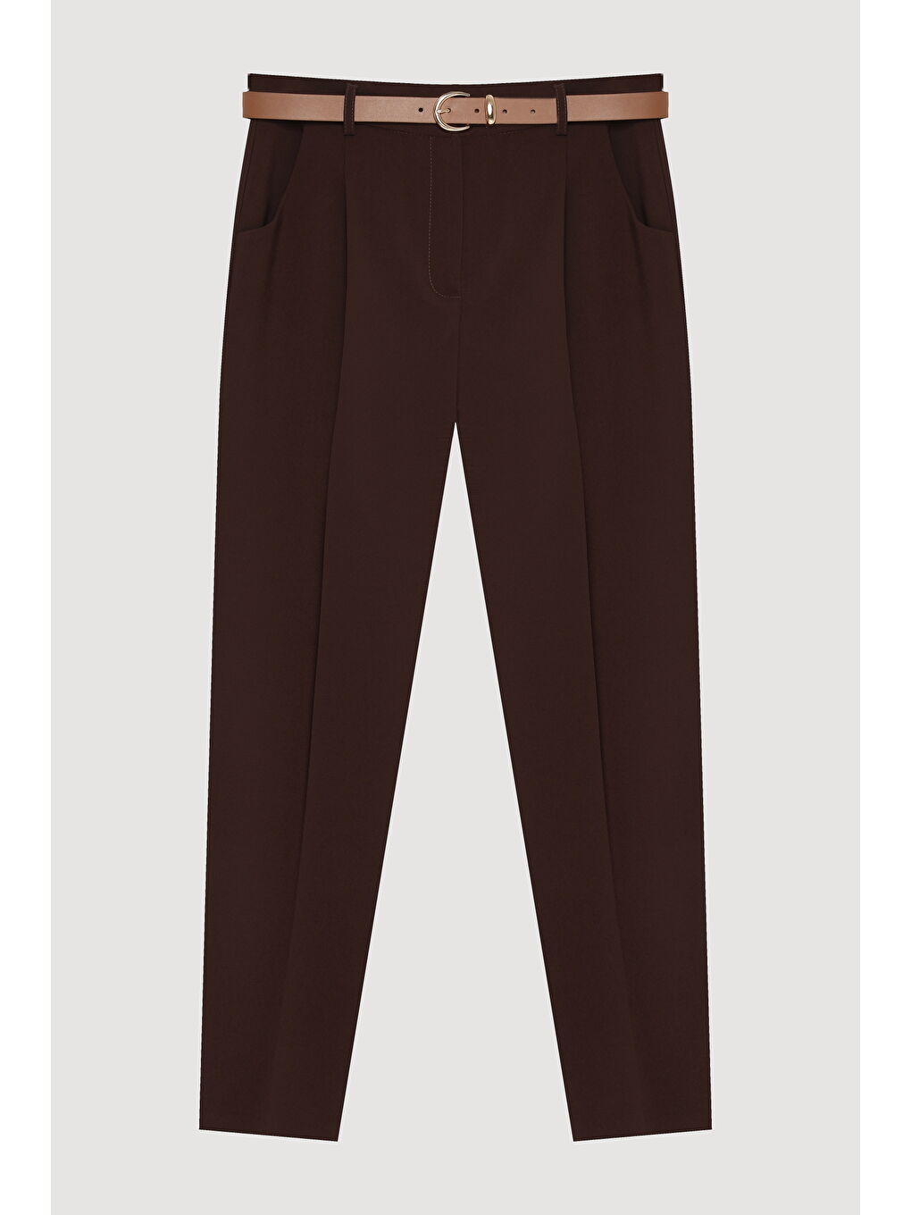 Kemer Aksesuarlı Pensli Pantolon Kahverengi