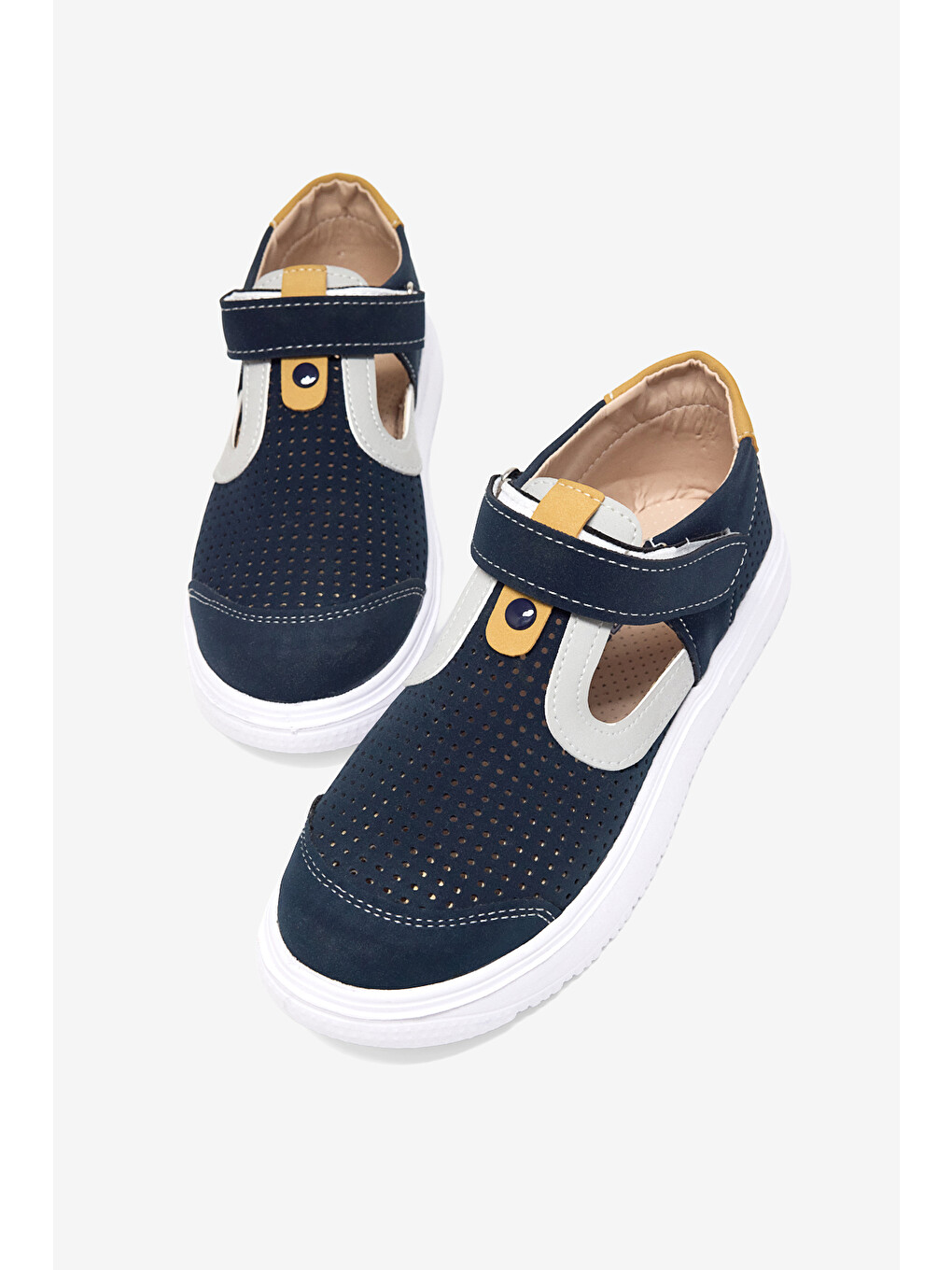 Çocuk Unisex Lacivert Sarı Çoçuk Cırtlı Sandalet-1