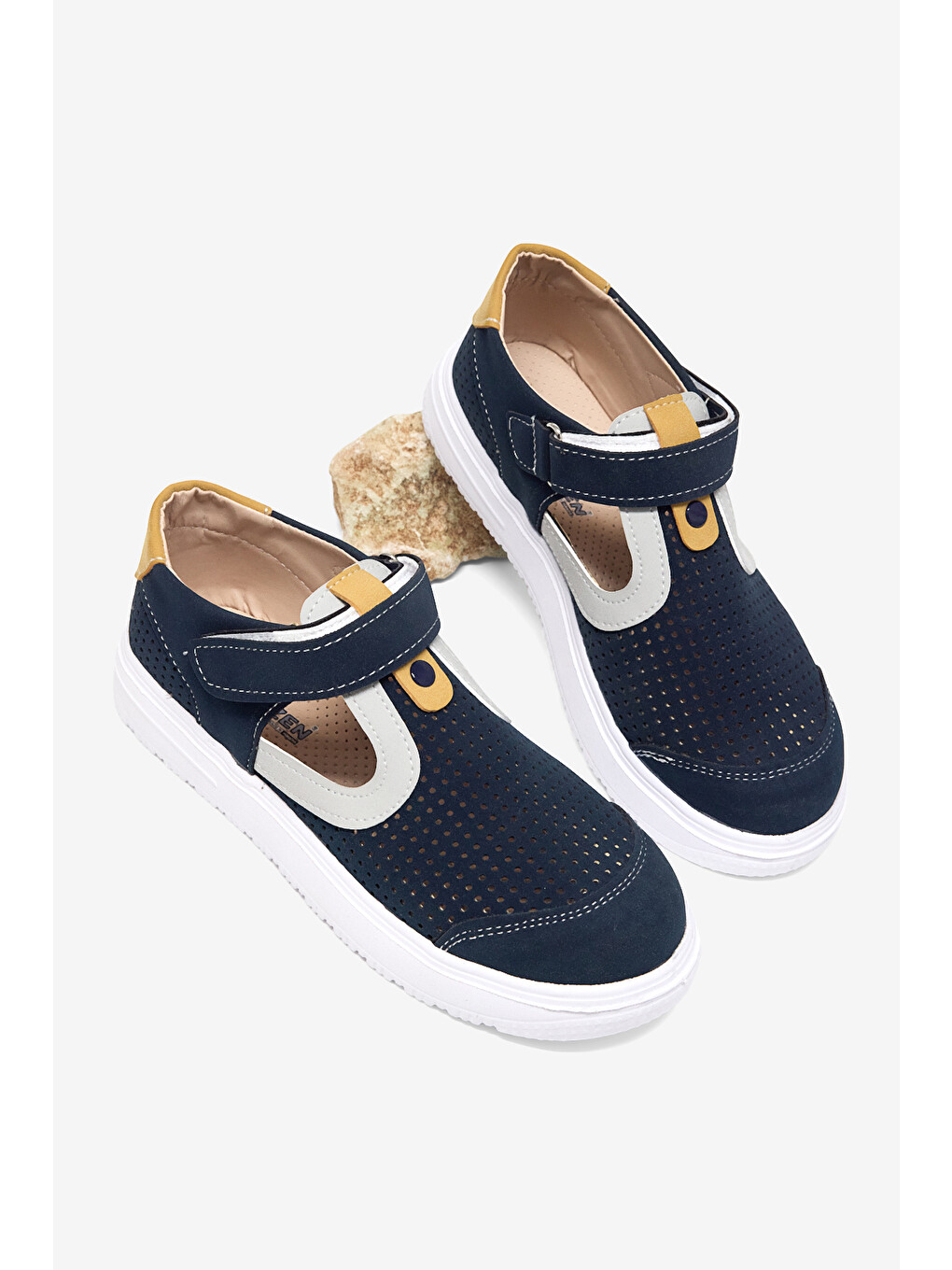 Çocuk Unisex Lacivert Sarı Çoçuk Cırtlı Sandalet-2