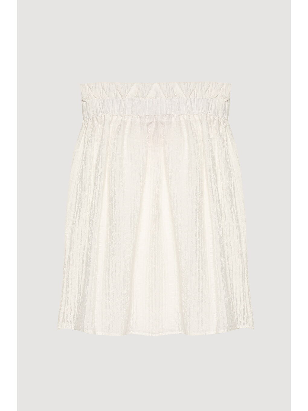 Gofre Kumaş Fırfırlı Straplez Bluz Ekru