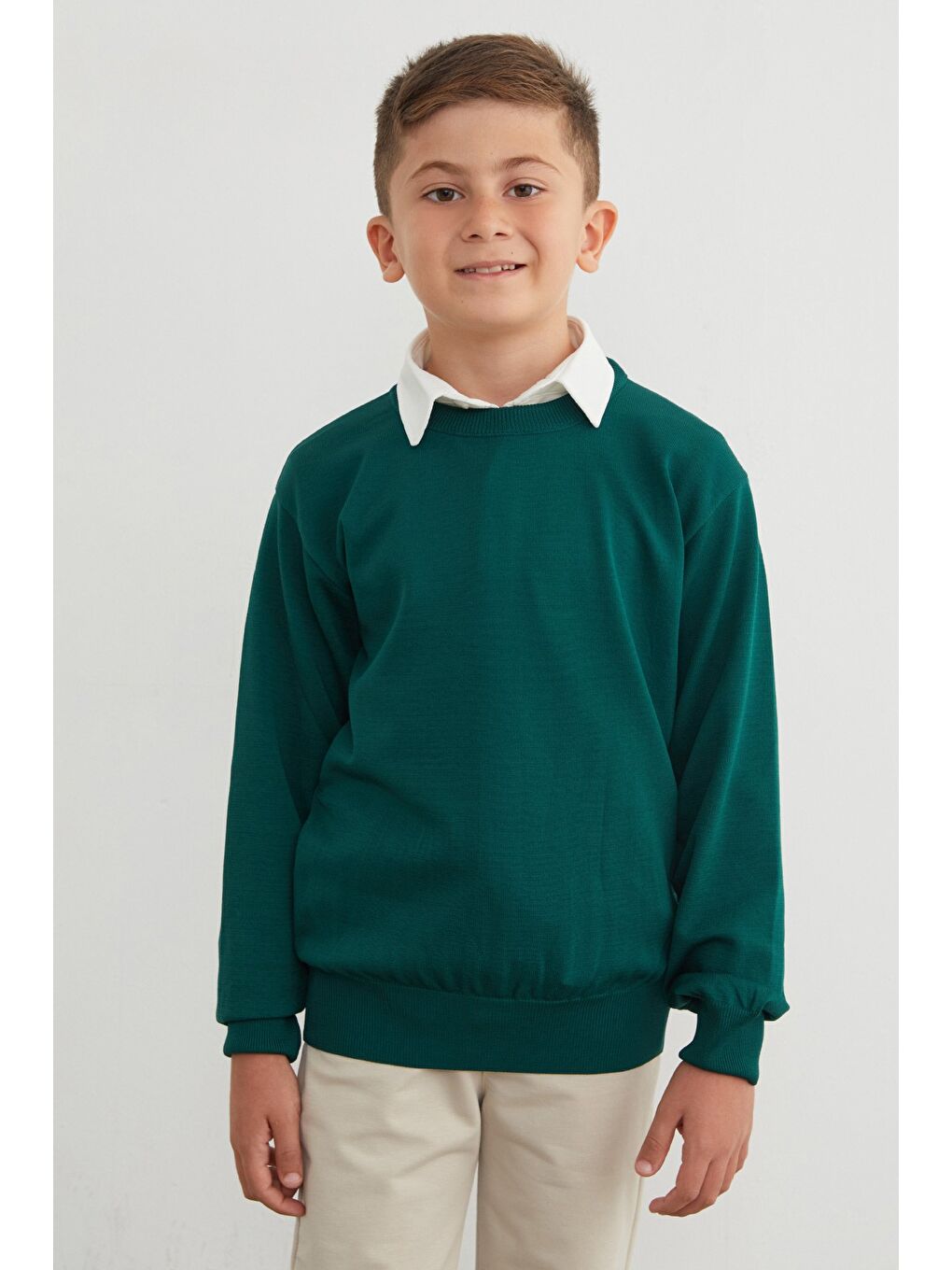 Yeşil Basic Bisiklet Yaka Erkek Çocuk Triko Kazak-2