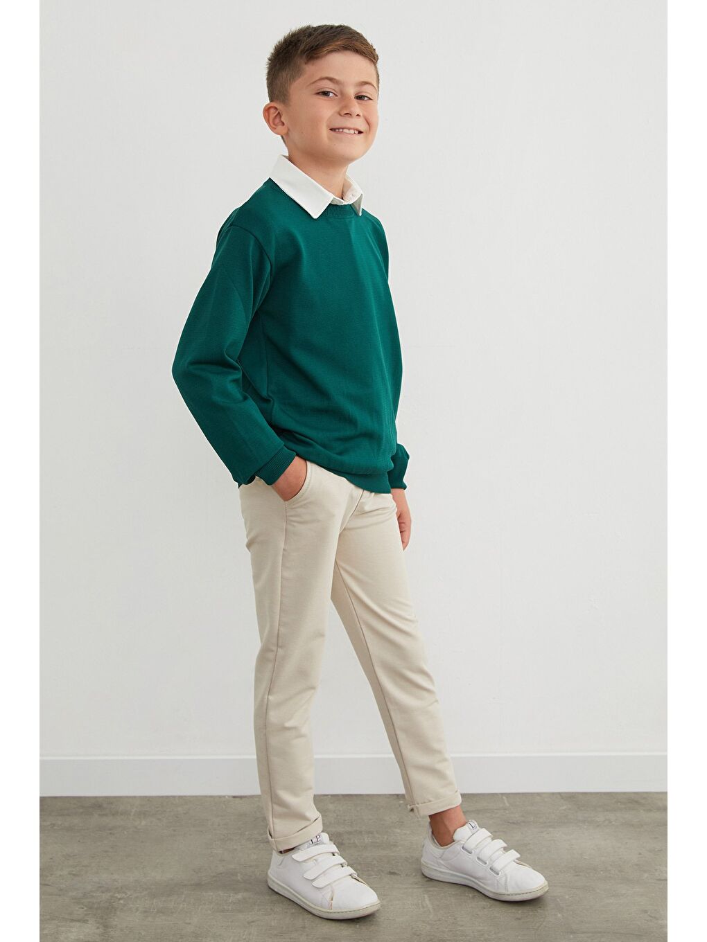 Yeşil Basic Bisiklet Yaka Erkek Çocuk Triko Kazak-3