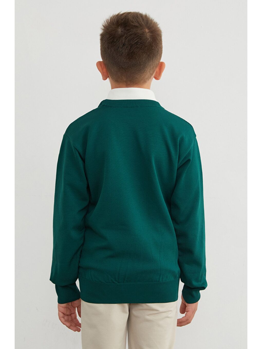 Yeşil Basic Bisiklet Yaka Erkek Çocuk Triko Kazak-4