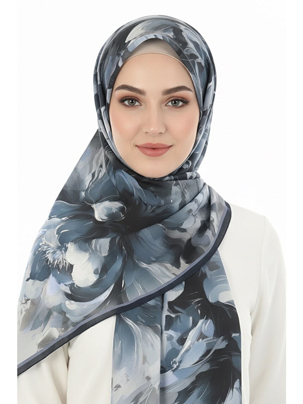 Mystic Flora Serisi Pamuk Şal Mavi - 27988-MAVI-1