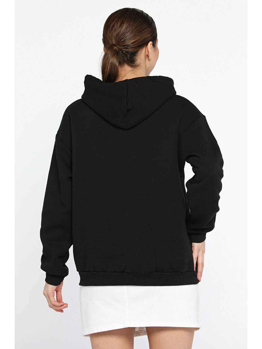 Siyah Kadın Pelüş Kalp Nakışlı Şardonlu Sweatshirt-2