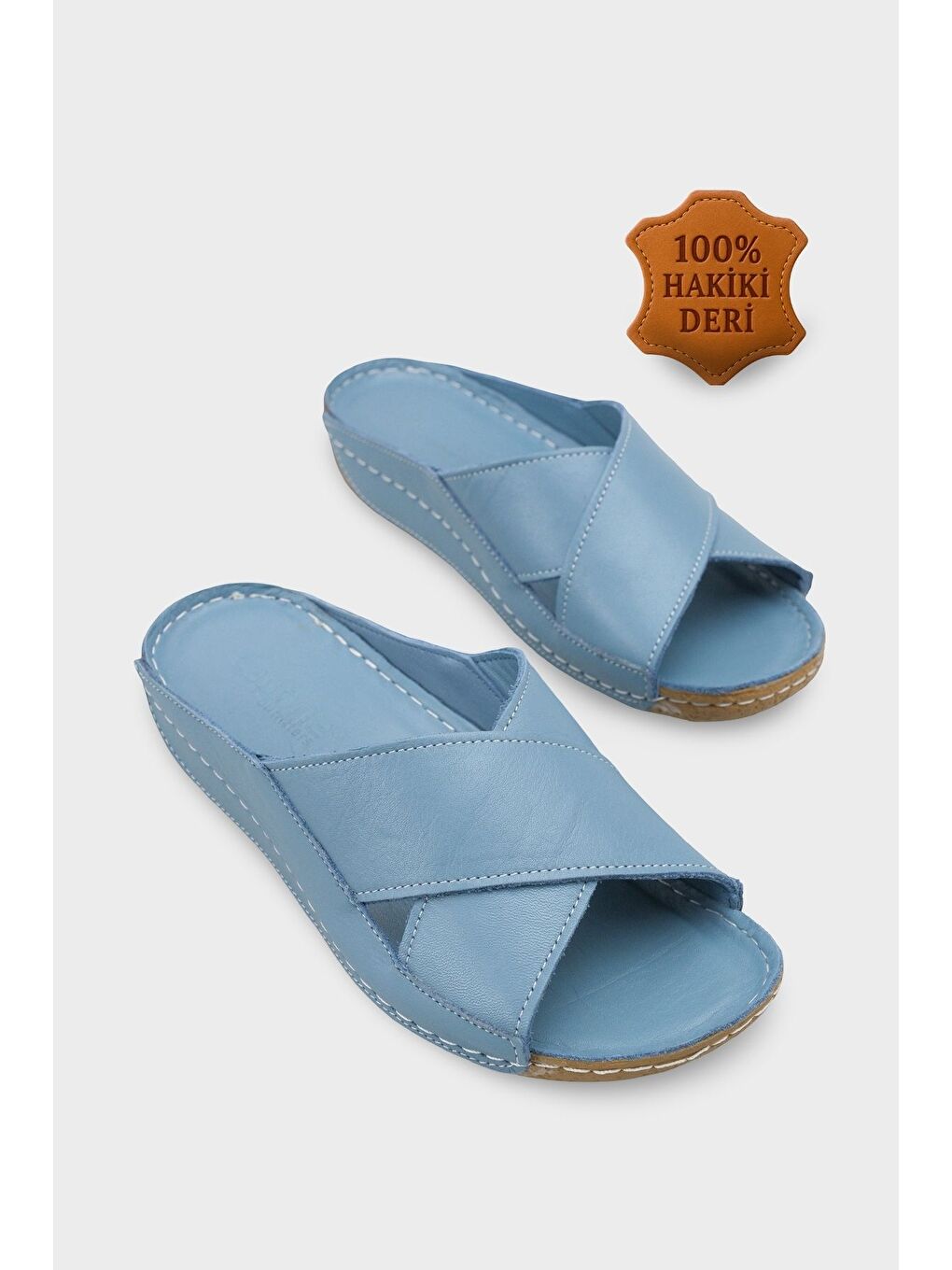 Mavi Sophi Hakiki Deri Soft Konfor Kadın Terlik-1