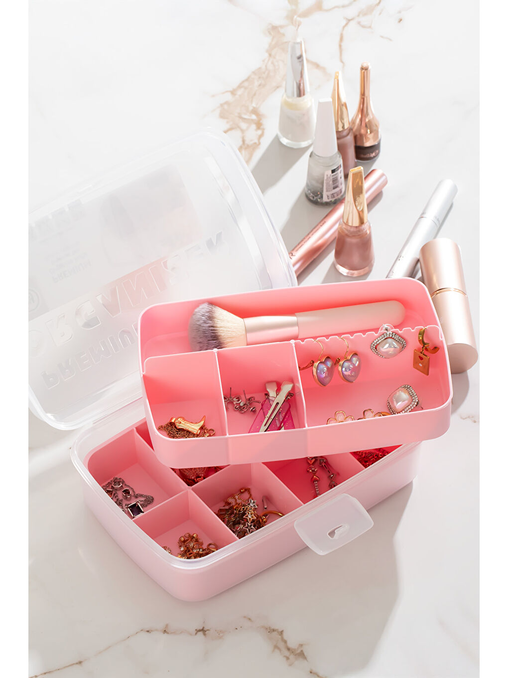 1192-2 Premium 12 Bölmeli Çok Amaçlı Organizer Saklama Kabı Pembe-1