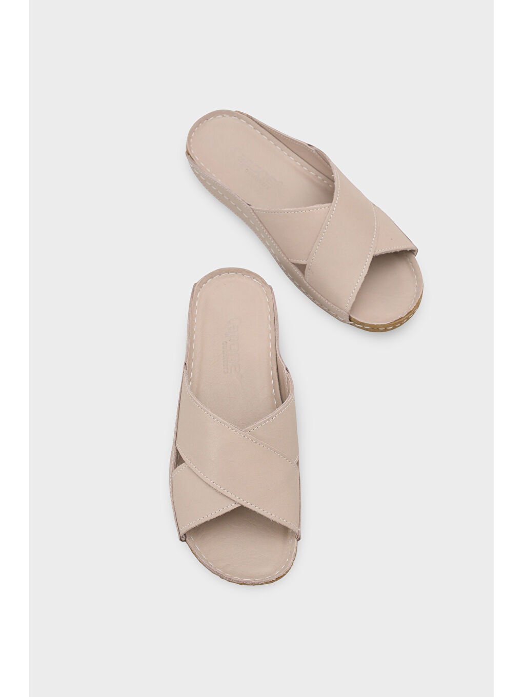 Bej Sophi Hakiki Deri Soft Konfor Kadın Terlik-5