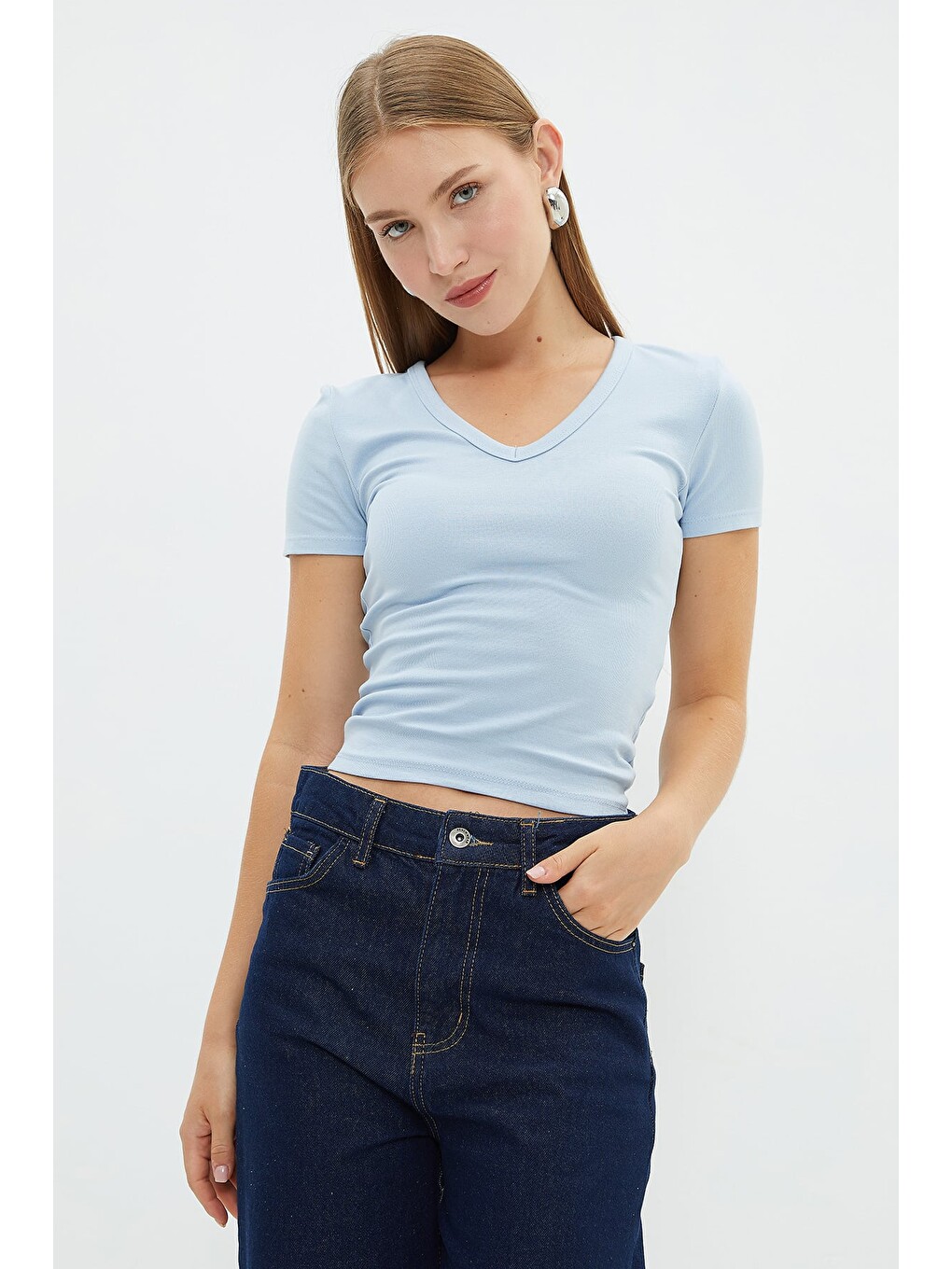 Mavi Basic V Yaka Slim Fit Tişört-1