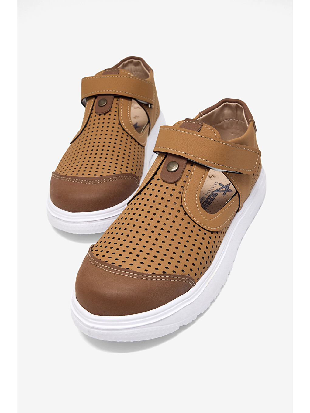Kahverengi Çocuk Unisex Camel Çoçuk Cırtlı Sandalet