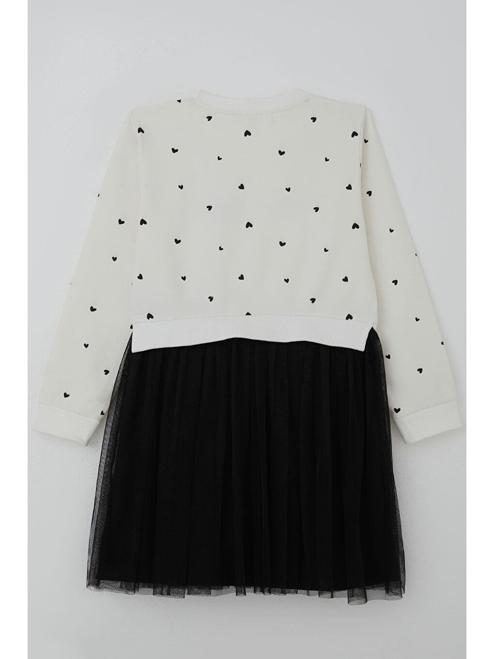 Kız Çocuk Uzun Kollu Elbise Kalp Desenli Yazı Baskılı Ekru (4-8 Yaş)-1