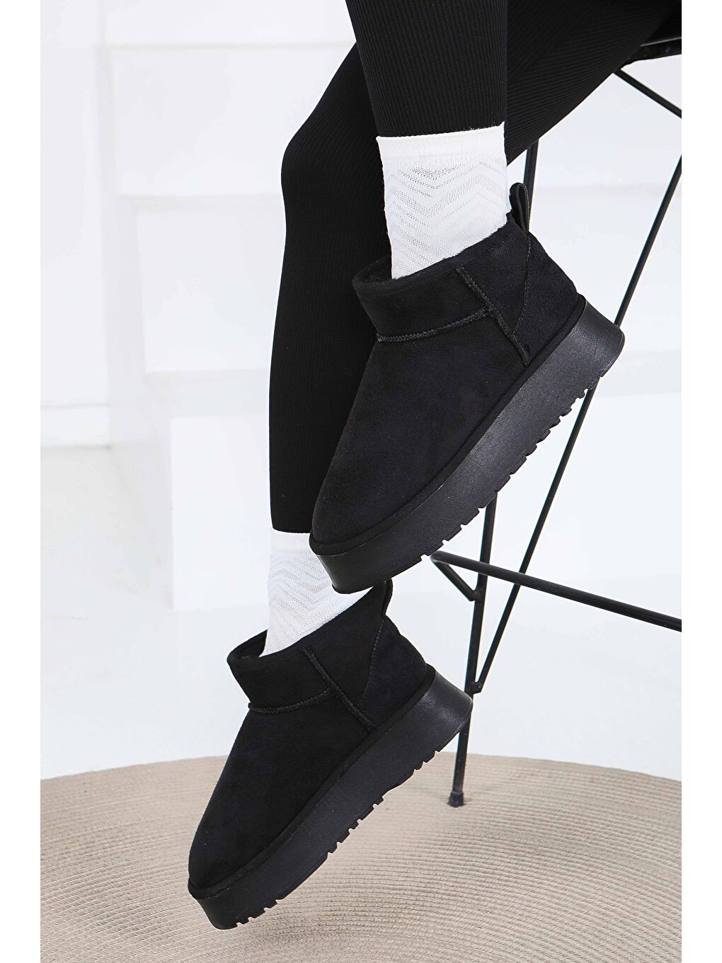 Kadın Siyah Yüksek Taban Yarım Süet Bot - 27783-SIYAH-3