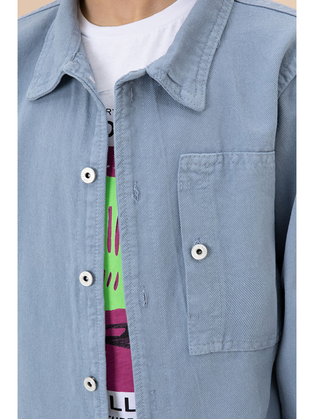 Erkek Çocuk Mavi Baskılı Tişörtlü Jean Gömlekli 2li Takım 20031-1