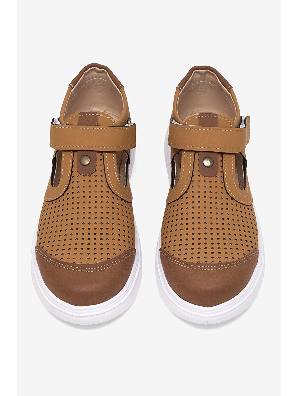 Kahverengi Çocuk Unisex Camel Çoçuk Cırtlı Sandalet-1