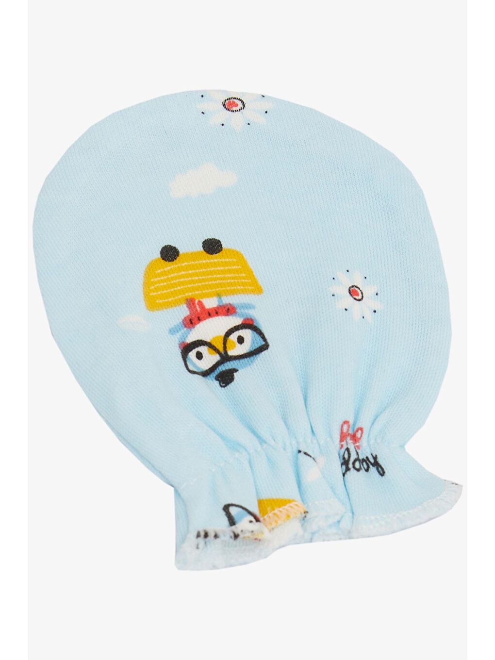 Yenidoğan Bebek Eldiven Gözlüklü Kuş Desenli Açık Mavi (7 X 9 Cm)-2