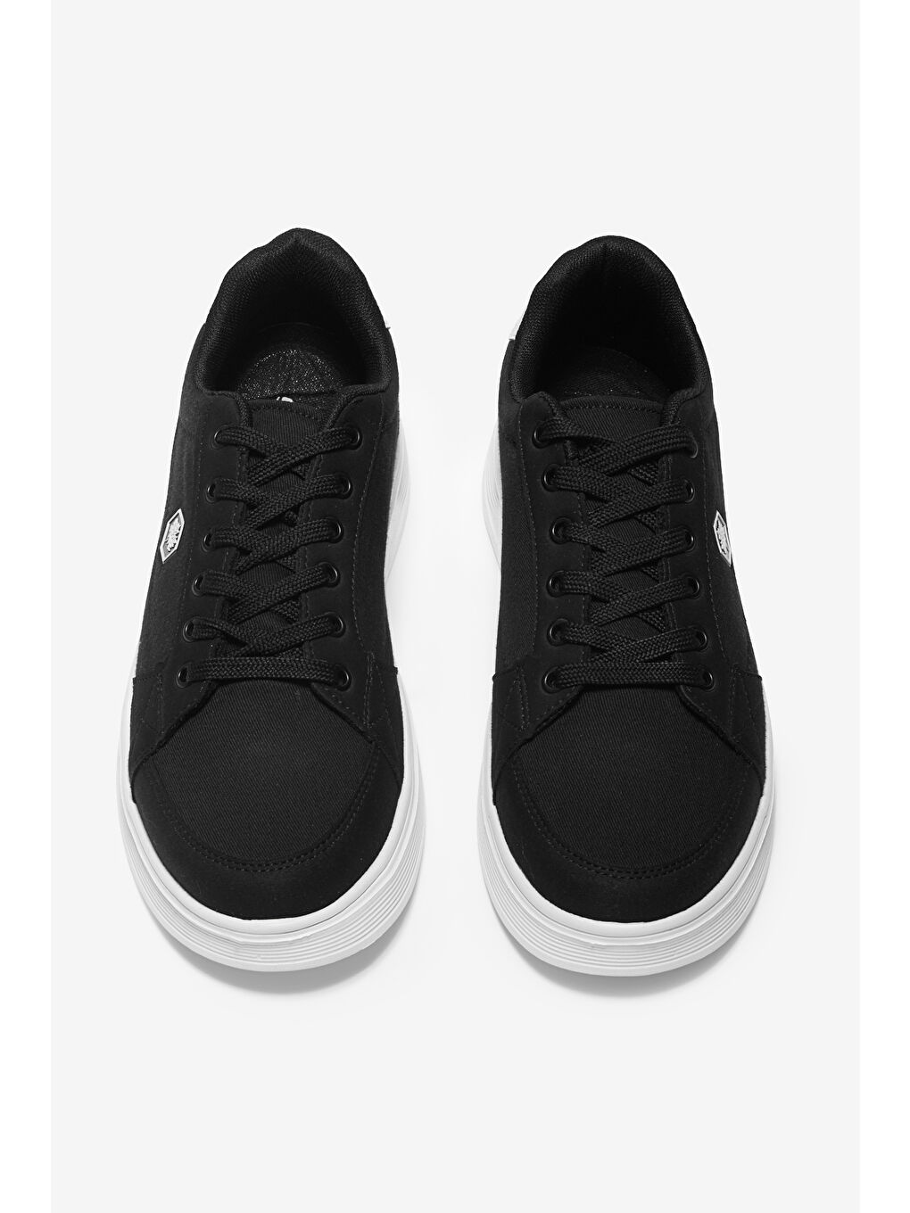 Erkek Siyah Beyaz Rahat Kalıp Faylon Taban Bağcıklı Spor Ayakkabı-1