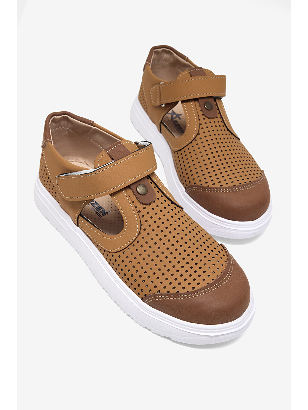 Kahverengi Çocuk Unisex Camel Çoçuk Cırtlı Sandalet-2