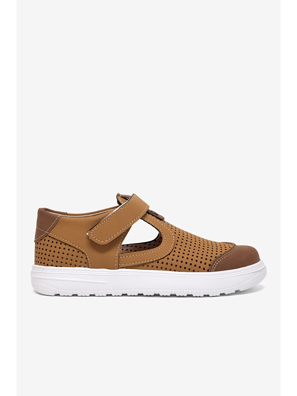 Kahverengi Çocuk Unisex Camel Çoçuk Cırtlı Sandalet-3