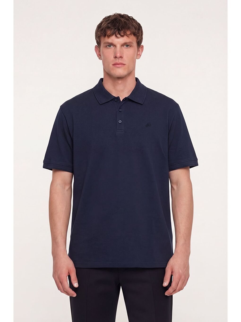 Erkek Lacivert Normal Kesim Regular Fit Pamuklu Örme Basic Polo Yaka Tişört