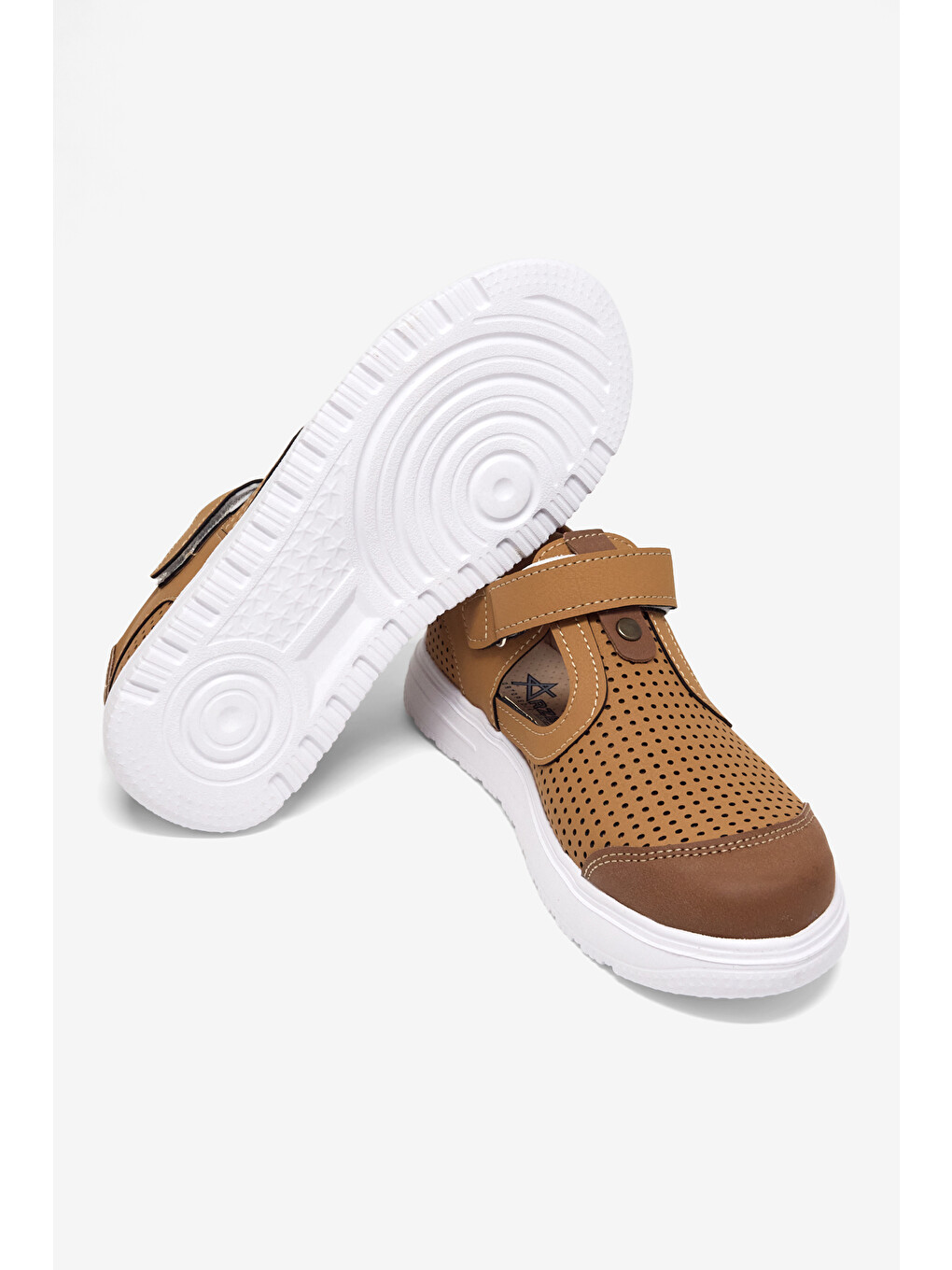 Kahverengi Çocuk Unisex Camel Çoçuk Cırtlı Sandalet-4