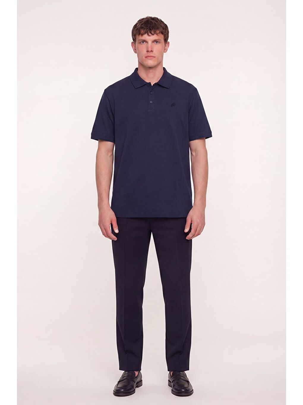 Erkek Lacivert Normal Kesim Regular Fit Pamuklu Örme Basic Polo Yaka Tişört-1