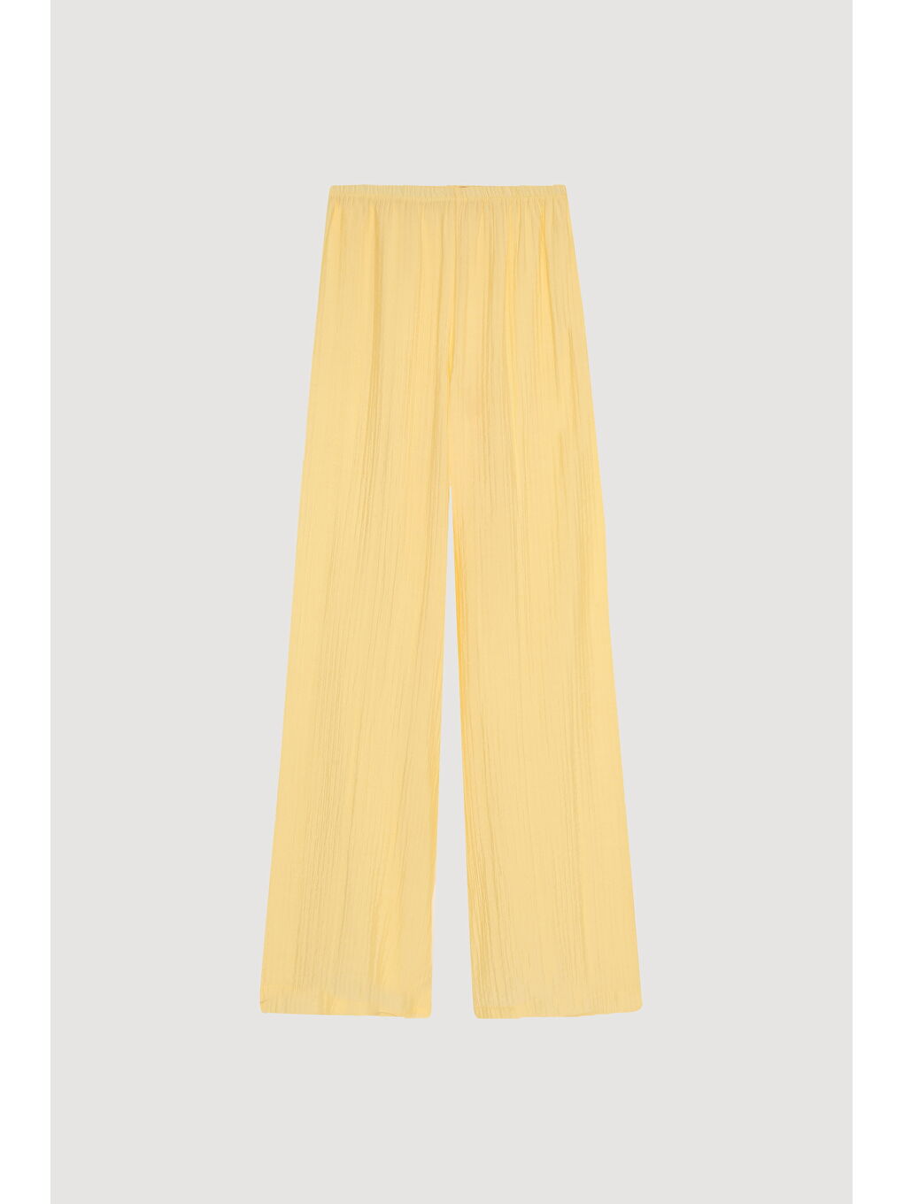 Gofre Kumaş Geniş Paça Pantolon Sarı