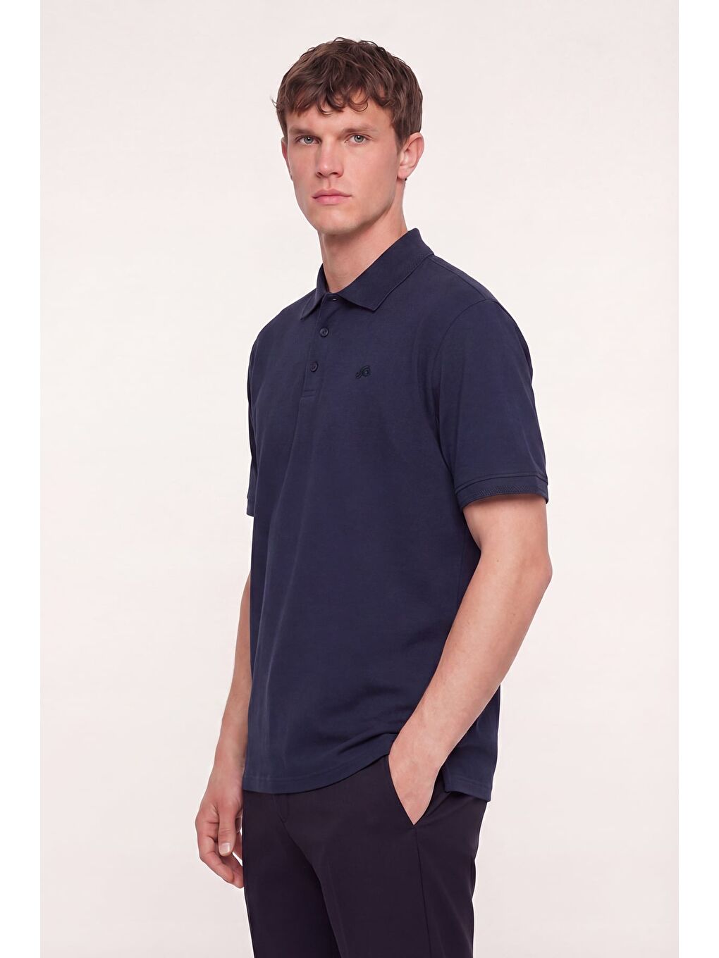 Erkek Lacivert Normal Kesim Regular Fit Pamuklu Örme Basic Polo Yaka Tişört-2