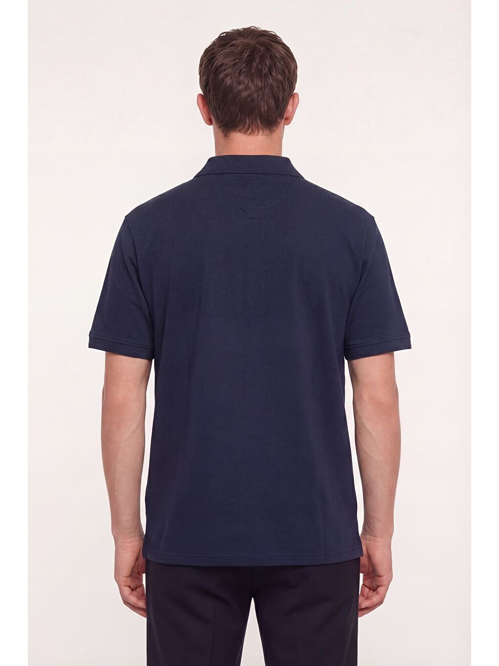 Erkek Lacivert Normal Kesim Regular Fit Pamuklu Örme Basic Polo Yaka Tişört-3