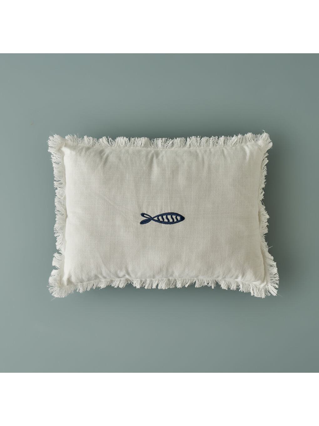 %100 Pamuk Marine Nakışlı Kırlent Kılıfı Beyaz (35x50 cm)